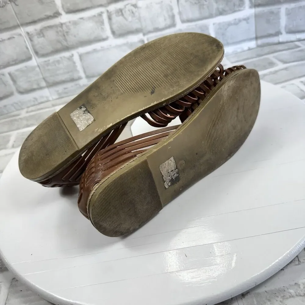 Classic Women's Size 8 Brown Leather Huarache Flats Comfort Open Toe Sandals